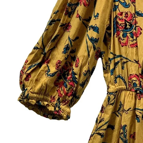 Knox Rose Dress Womens Small Golden Yellow Floral Folkloric A Line 3/4 Sleeves - Picture 12 of 13